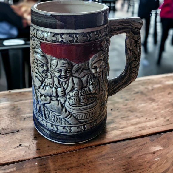 Ceramic Black and Gray Stein "Three Men at the Pub" - Picture 1 of 6